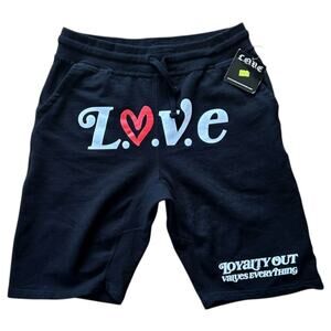 NWT L.O.V.E. 'Loyalty Out Values Everything' Black Graphic Sweat Shorts XL